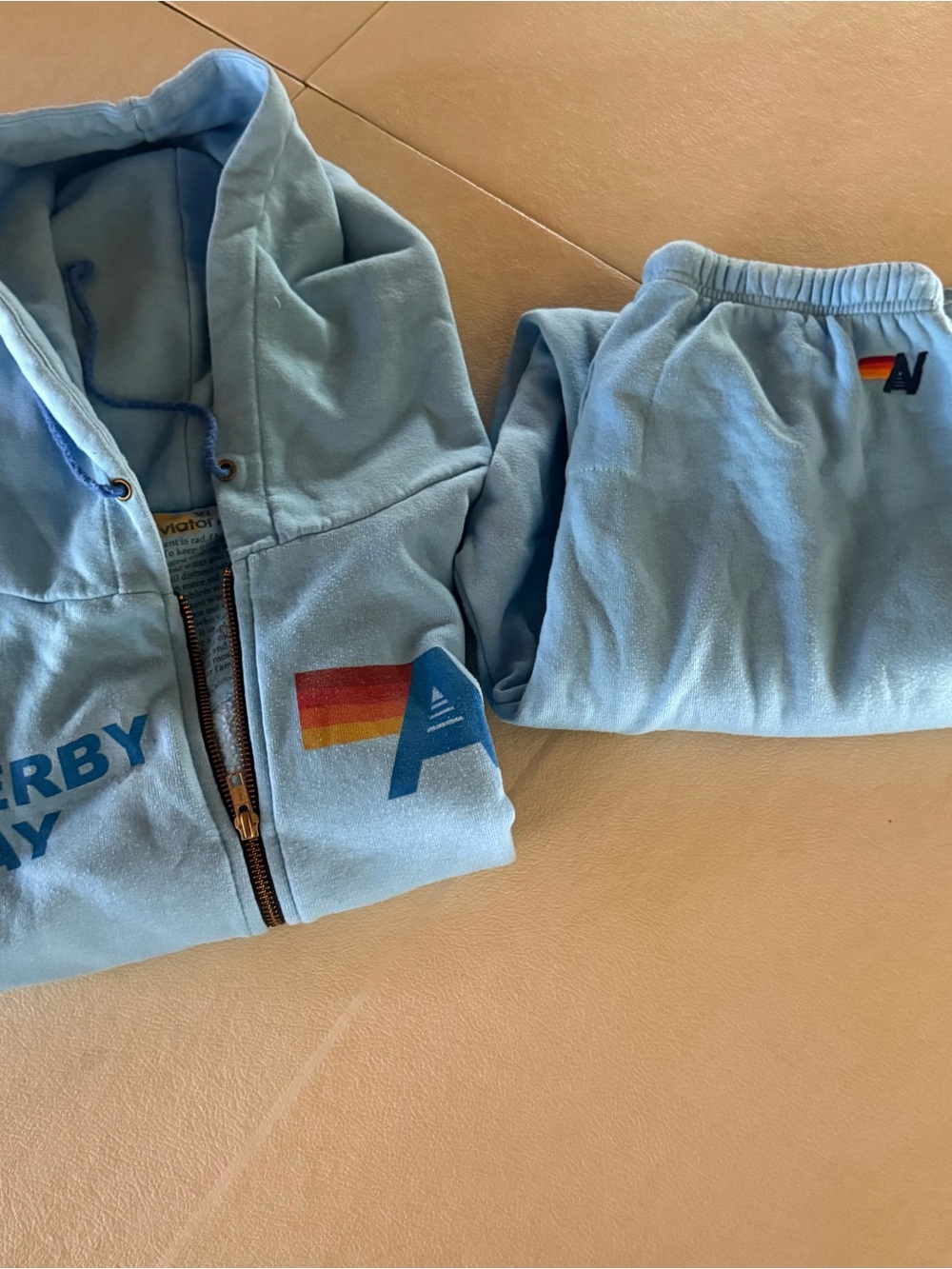 Aviator Nation Derby Day Set Blue full zip Hoodie XL+Joggers L Rainbow Stripes